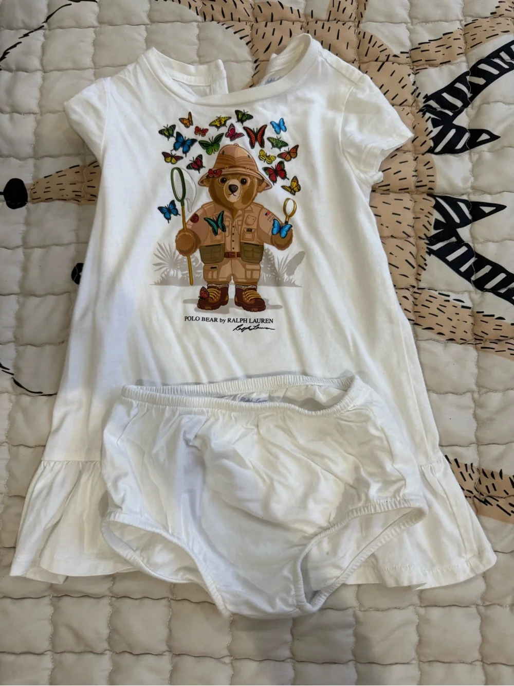 Ralph Lauren White Baby Tee with Light Blue Logo